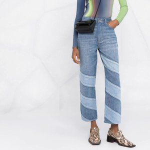 GANNI diagonal-stripe denim jeans